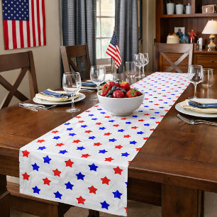 Chemin De Table Court Motif étoile bleue rouge patriotique fond blanc
