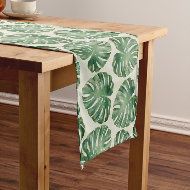 Chemin De Table Court Motif Feuille de Monstera Tropicale Verte (In Situ)