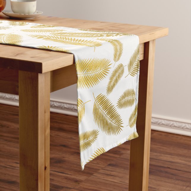 Chemin De Table Court Motif Feuille Faux Gold Palm (In Situ)