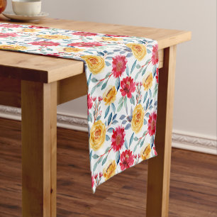 Chemin De Table Court Motif floral aquarelle ensoleillé en rose jaune