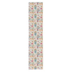 Chemin De Table Court Motif floral de bande dessinée avec les oiseaux 2
