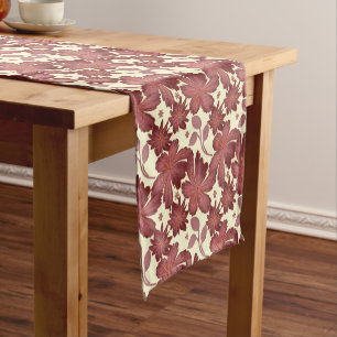 Chemin De Table Court Motif floral feuille rouille   Botanique terracott