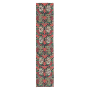 Chemin De Table Court Motif floral japonais vintage pivoine rouge noir