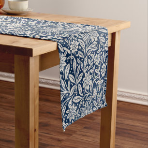 Chemin De Table Court Motif floral vintage bleu et blanc