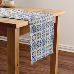 Chemin De Table Court Motif géométrique bleu vintage