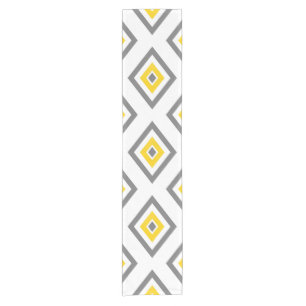 Chemin De Table Court Motif géométrique de diamant jaune de blanc gris