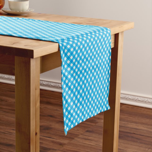 Chemin De Table Court Motif Gingham Bleu Clair (In Situ)