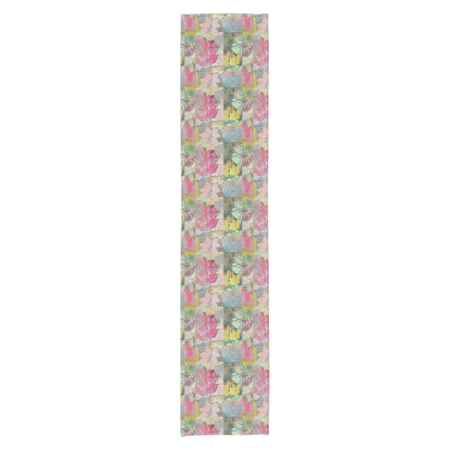 Chemin De Table Court Motif grunge floral d'art (Devant)