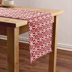 Chemin De Table Court Motif Ikat Star, rouge foncé et blanc