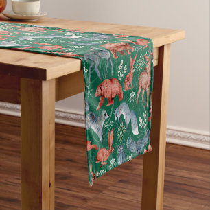 Chemin De Table Court Motif intrigué d'animaux de la forêt