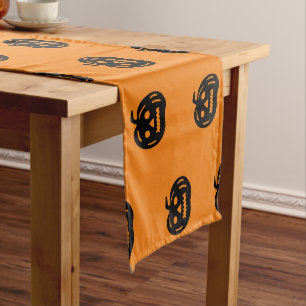 Chemin De Table Court Motif Jack-o'-lantern noir et orange d'Halloween