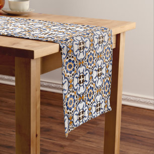 Chemin De Table Court Motif jaune bleu d'Azulejo de Portugais vintage