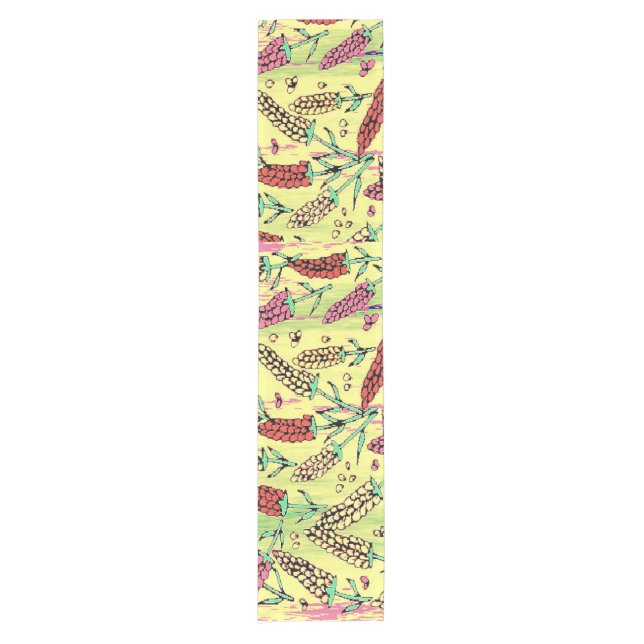 Chemin De Table Court motif jaune, rose et rouge (Devant)