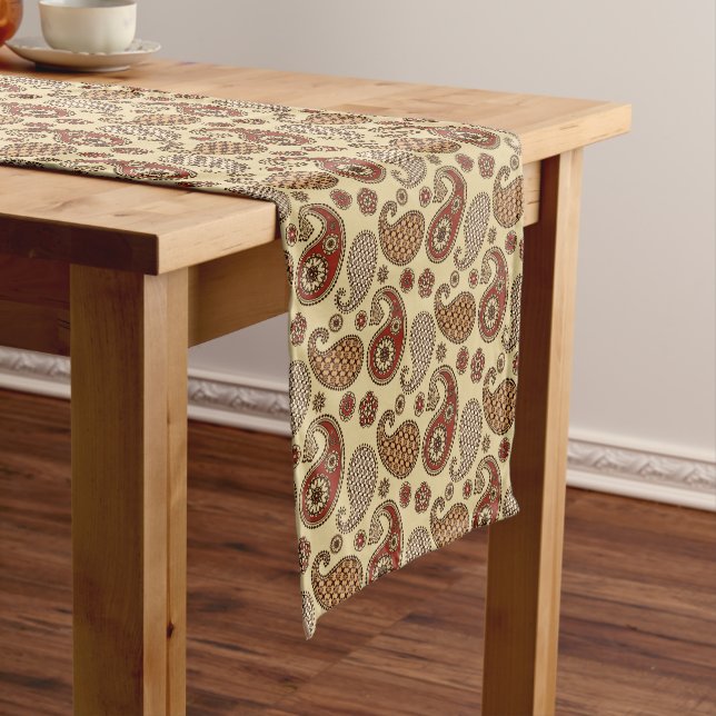 Chemin De Table Court Motif, marron, tan et beige (In Situ)