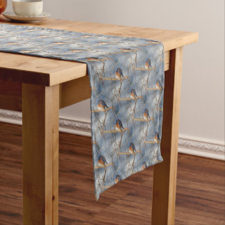 Chemin De Table Court Motif naturel des oiseaux bleus