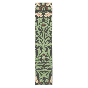 Chemin De Table Court Motif noir rouge chêne vintage William Morris