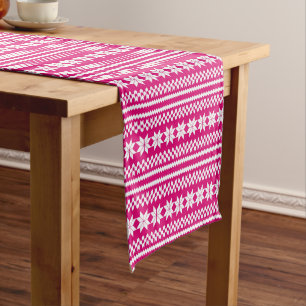 Chemin De Table Court Motif norvégien blanc rose de chandail de Noël