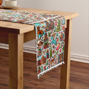 Chemin De Table Court Motif occidental amusant Noël Blanc
