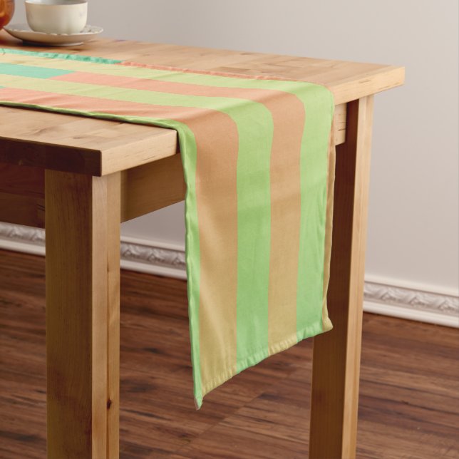 Chemin De Table Court Motif orange vert rayé (In Situ)