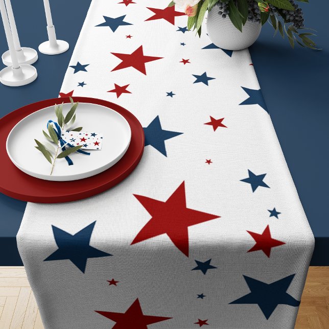 Chemin De Table Court Motif Patriotique Rouge Blanc bleu étoile (Patriotic Red White Blue Star Pattern Short Table Runner)