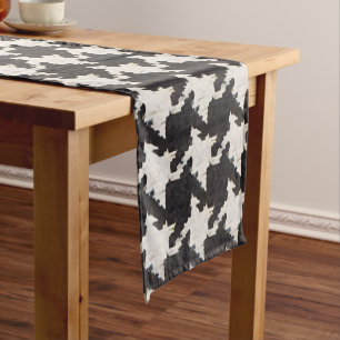 Chemin De Table Court Motif Pied-de-Poule Noir Blanc