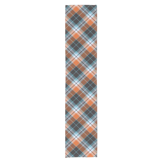 Chemin De Table Court Motif Plaid Bleu Orange Automne (Devant)