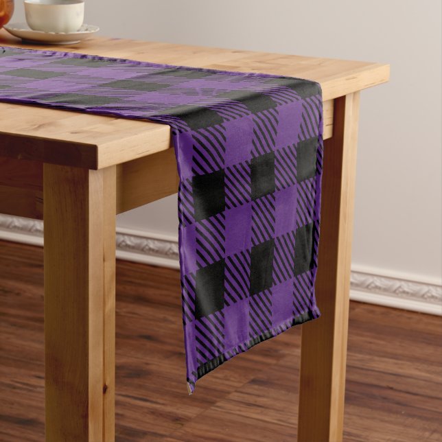 Chemin De Table Court Motif Plaid de Buffalo violet et noir (In Situ)