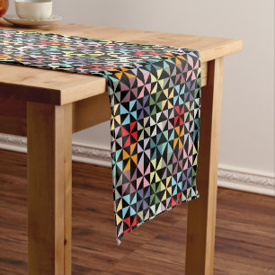 Chemin De Table Court Motif Rainbow Black Geometry Pinwheel