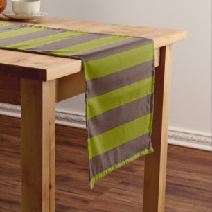 Chemin De Table Court Motif rayé en chocolat brun et vert olive