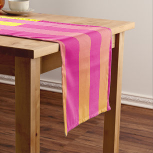 Chemin De Table Court Motif rayé rose jaune orange