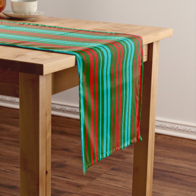 Chemin De Table Court Motif rayures vert rouge bleu   (In Situ)