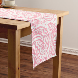 Chemin De Table Court Motif Rose et blanc Floral Paisley