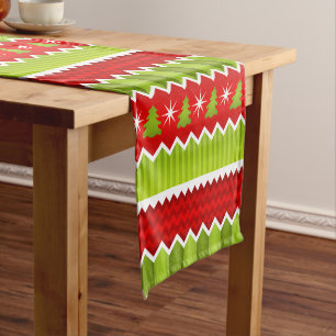 Chemin De Table Court Motif rouge et vert de Noël de Chevron de rayures