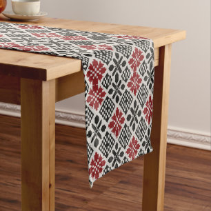 Chemin De Table Court Motif rouge noir blanc géométrique folk