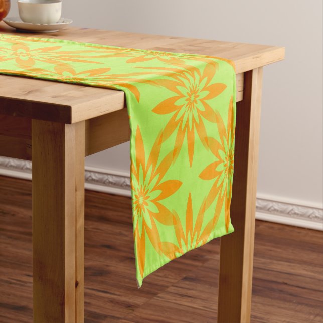 Chemin De Table Court Motif sans couture de fleurs vertes orange (In Situ)