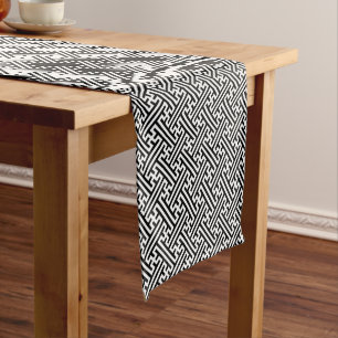 Chemin De Table Court Motif Sayagata, Japonais, Noir et Blanc