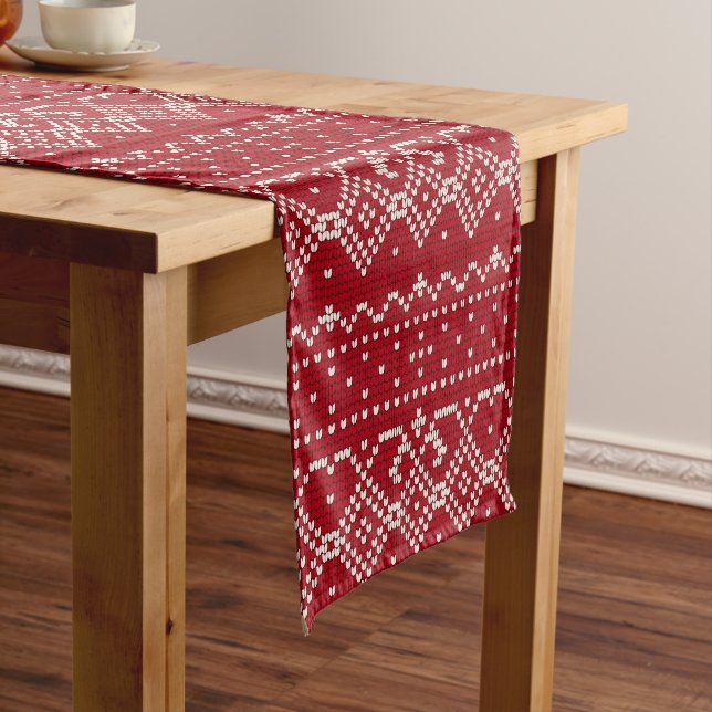 Chemin De Table Court Motif scandinave rouge et blanc (In Situ)