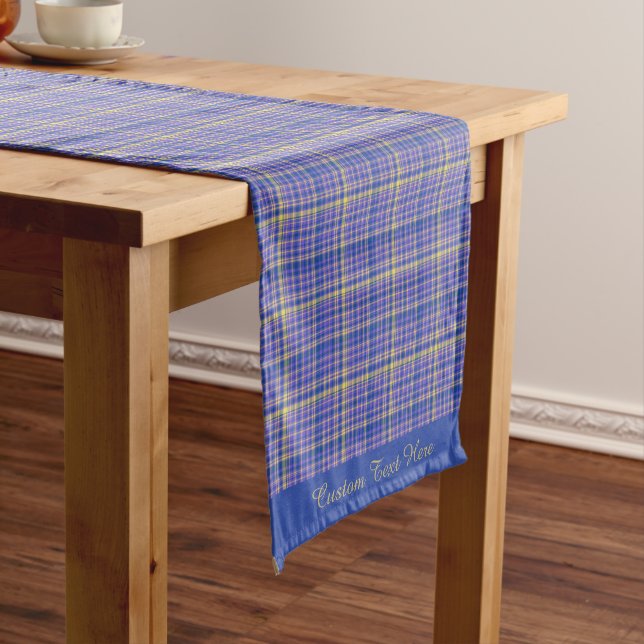 Chemin De Table Court Motif Tartan En vichy bleu classique (In Situ)