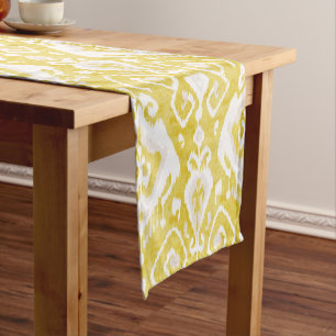 Chemin De Table Court Motif tribal chic d'ikat jaune et gris de damassé
