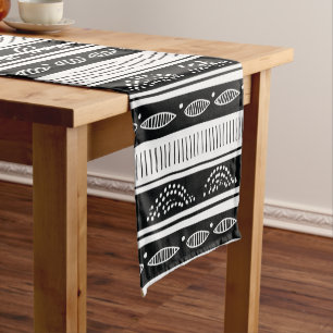 Chemin De Table Court Motif tribal d'Afrique noire et blanche