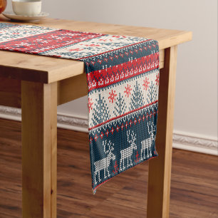 Chemin De Table Court Motif tricot faux pour les fêtes de Noël thème nor