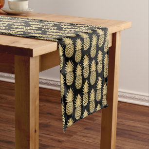 Chemin De Table Court Motif tropical élégant d'ananas de noir et d'or