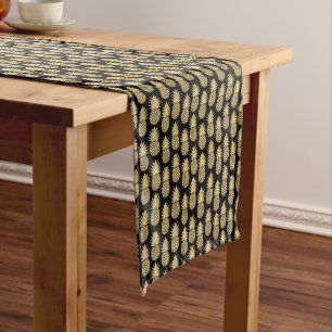 Chemin De Table Court Motif tropical élégant d'ananas de noir et d'or