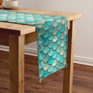 Chemin De Table Court Motif vert de menthe d'échelles de poissons de