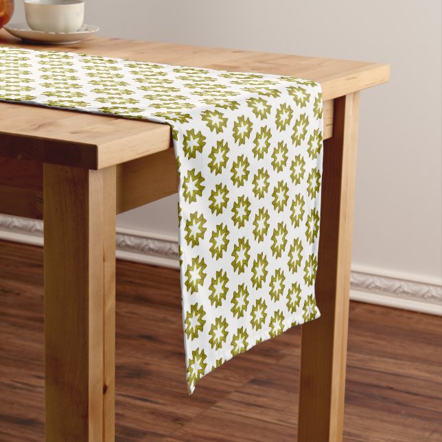 Chemin De Table Court Motif Vert Olive (In Situ)