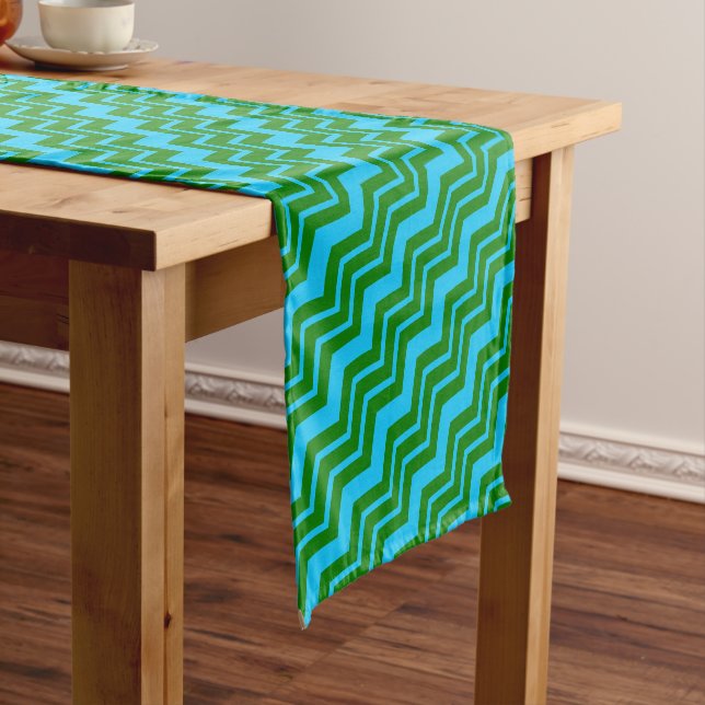 Chemin De Table Court Motif zigzag chevron bleu vert (In Situ)