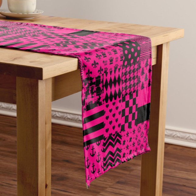 Chemin De Table Court Motifs mélangés rose noir (Créateur téléchargé)