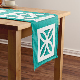 Chemin De Table Court Moyenne Siècle Moderne Breeze Block Aqua Runer