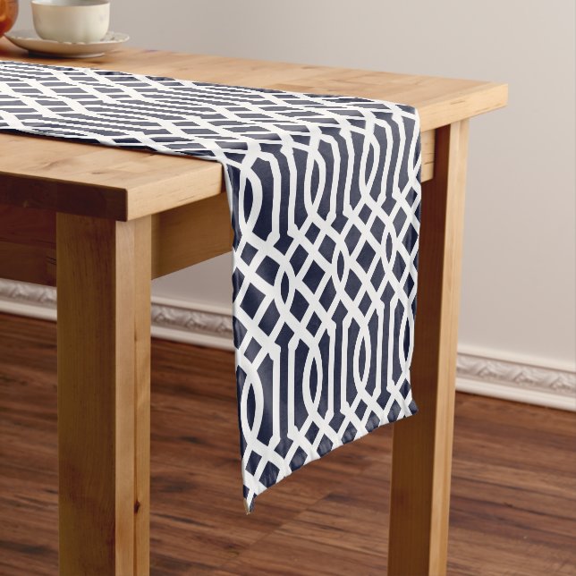 Chemin De Table Court Navy Blue Trellis (In Situ)