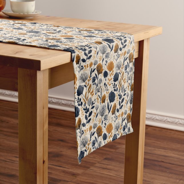 Chemin De Table Court Navy & Ochre Botanical  Table Runner (In Situ)
